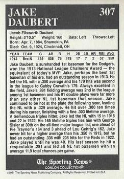 1991 Conlon Collection TSN - No MLB Logo #307 Jake Daubert Back
