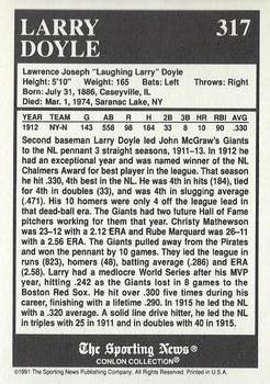 1991 Conlon Collection TSN - No MLB Logo #317 Larry Doyle Back