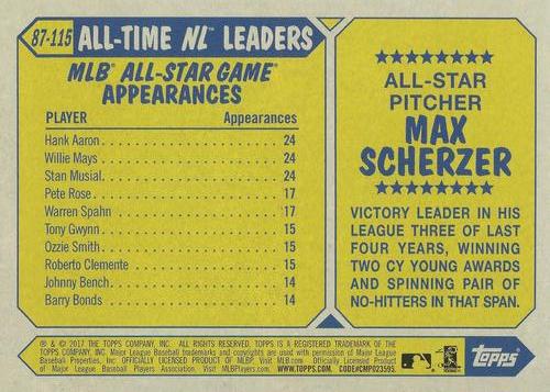 2017 Topps 1987 Topps Baseball 30th Anniversary 5x7 #87-115 Max Scherzer Back