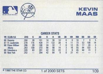 1990 Star Silver #109 Kevin Maas Back