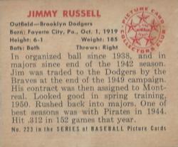 1950 Bowman #223 Jimmy Russell Back