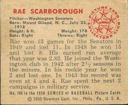 1950 Bowman #108 Rae Scarborough Back