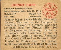 1950 Bowman #122 Johnny Hopp Back