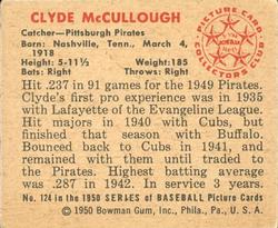 1950 Bowman #124 Clyde McCullough Back