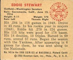 1950 Bowman #143 Eddie Stewart Back
