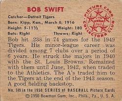 1950 Bowman #149 Bob Swift Back