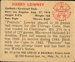 1950 Bowman #172 Harry Lowrey Back