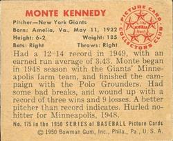 1950 Bowman #175 Monte Kennedy Back