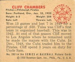 1950 Bowman #202 Cliff Chambers Back