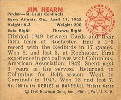 1950 Bowman #208 Jim Hearn Back
