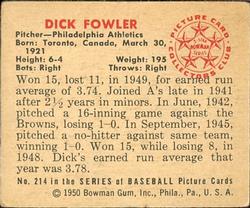 1950 Bowman #214 Dick Fowler Back
