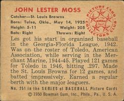 1950 Bowman #251 John Lester Moss Back
