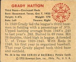 1950 Bowman #26 Grady Hatton Back