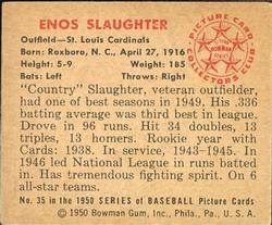 1950 Bowman #35 Enos Slaughter Back