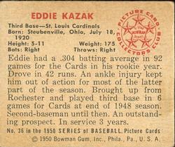 1950 Bowman #36 Eddie Kazak Back
