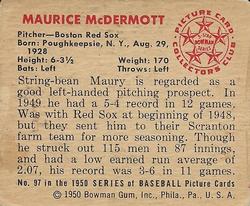 1950 Bowman #97 Maurice McDermott Back
