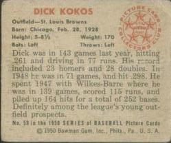 1950 Bowman #50 Dick Kokos Back