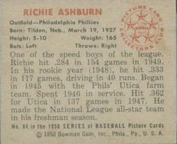 1950 Bowman #84 Richie Ashburn Back