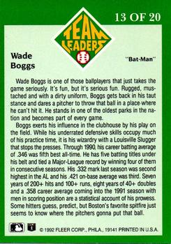 1992 Fleer - Team Leaders #13 Wade Boggs Back