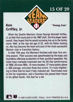 1992 Fleer - Team Leaders #15 Ken Griffey, Jr. Back