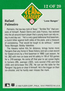 1992 Fleer - Team Leaders #12 Rafael Palmeiro Back