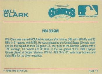 1988 Star Will Clark Bay Bombers Series - Glossy #5 Will Clark Back