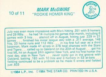 1988 Star Mark McGwire (Aqua) - Glossy #10 Mark McGwire Back
