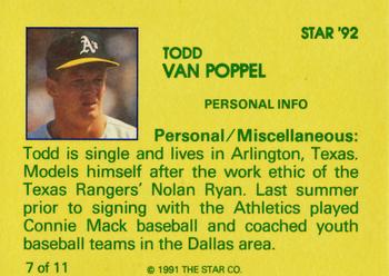 1992 Star Todd Van Poppel - Glossy #7 Todd Van Poppel Back