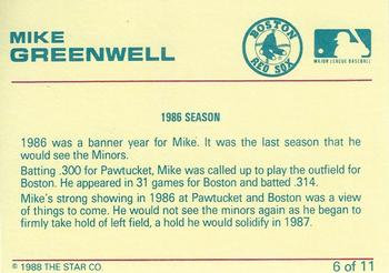 1989 Star Mike Greenwell Red - Glossy #6 Mike Greenwell Back