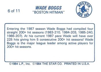 1988 Star Wade Boggs - Glossy #6 Wade Boggs Back