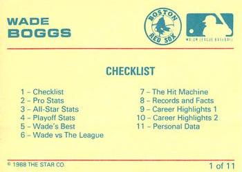 1989 Star Wade Boggs #1 Wade Boggs Back