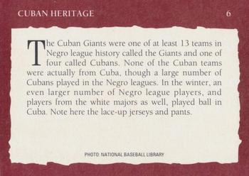 1992 Tuff Stuff Remembering the Negro Leagues #6 Cuban Heritage Back