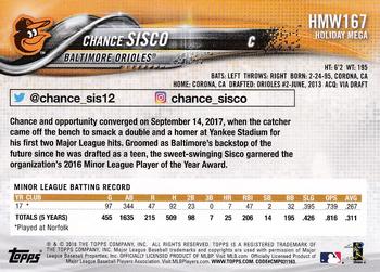 2018 Topps Holiday #HMW167 Chance Sisco Back