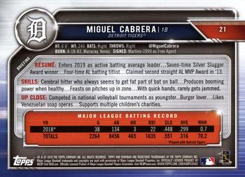 2019 Bowman #21 Miguel Cabrera Back