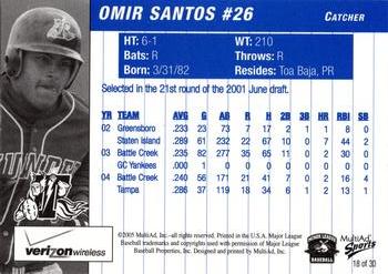 2005 MultiAd Trenton Thunder #18 Omir Santos Back