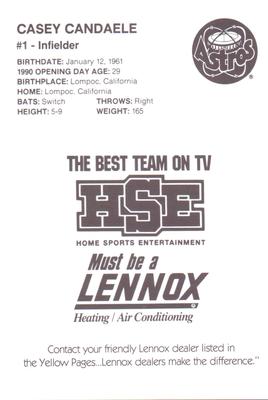 1990 HSE Lennox Houston Astros #NNO Casey Candaele Back