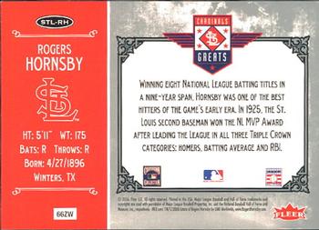 2006 Fleer Greats of the Game - Cardinals Greats #STL-RH Rogers Hornsby Back