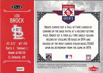 2006 Fleer Greats of the Game - Cardinals Greats #STL-LB Lou Brock Back