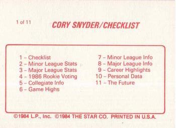 1988 Star Cory Snyder #1 Cory Snyder Back