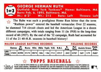 2009 Topps - Babe Ruth Gold Refractors #1 Babe Ruth Back