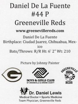 2018 Greeneville Reds #NNO Daniel De La Fuente Back