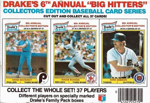 1986 Drake's Big Hitters - Box Panels #26-28 Mike Schmidt / Wade Boggs / Kirk Gibson Front