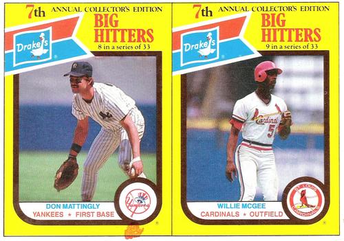 1987 Drake's Big Hitters Super Pitchers - Box Panels #8-9 Don Mattingly / Willie McGee Front