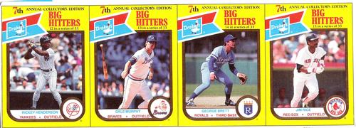 1987 Drake's Big Hitters Super Pitchers - Box Panels #12-15 Rickey Henderson / Dale Murphy / George Brett / Jim Rice Front