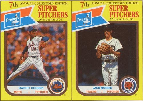 1987 Drake's Big Hitters Super Pitchers - Box Panels #26-27 Dwight Gooden / Jack Morris Front