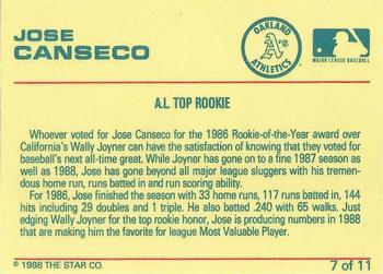 1989 Star Jose Canseco (White Name) - Glossy #7 Jose Canseco Back