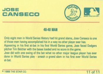 1989 Star Jose Canseco (White Name) - Glossy #11 Jose Canseco Back