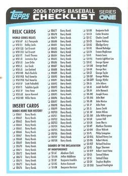 2006 Topps - Checklists Blue #3 Checklist Series 1: Inserts Front
