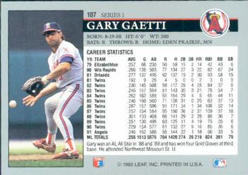 1992 Leaf #107 Gary Gaetti Back