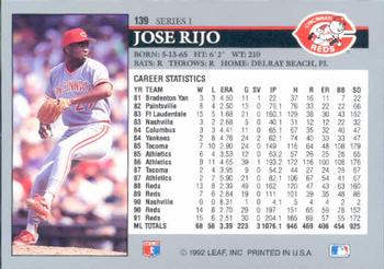 1992 Leaf #139 Jose Rijo Back